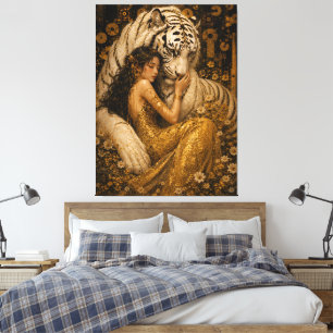 Toile Fantaisie artistique divine du tigre blanc doré