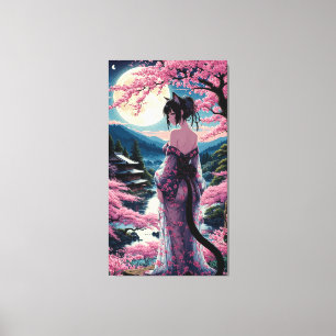 Toile Fantaisie de cerisier éclairé par la lune