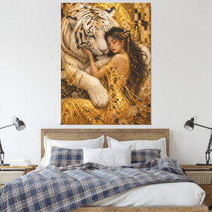 Toile Fantaisie Royale du Tigre Blanc Doré