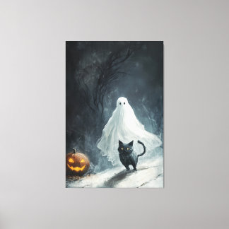 Toile Fantôme d'Halloween et chat noir