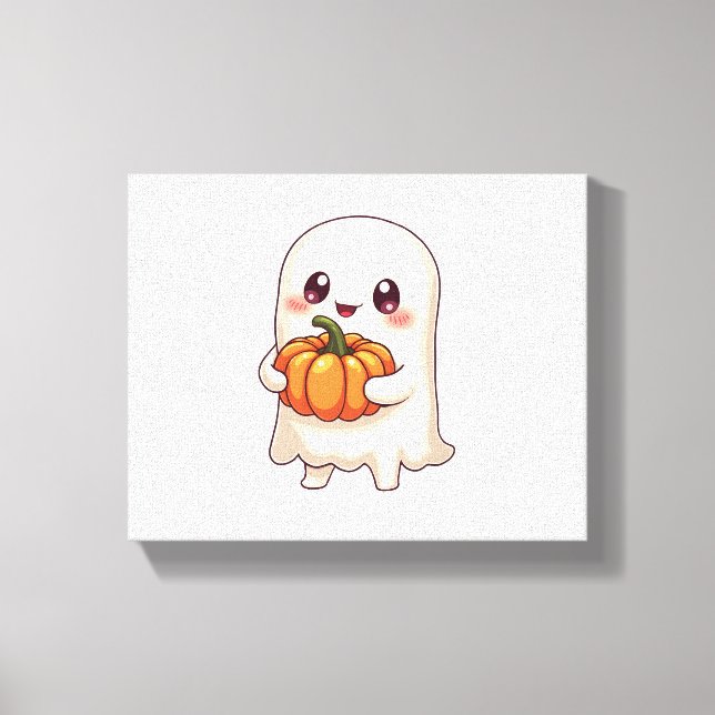 Toile Fantôme mignon avec Citrouille - Drôle Halloween (Recto)