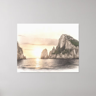 Toile Faraglioni sea stacks sketch at sunset