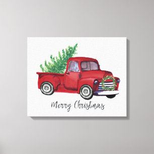 Toile Farmhouse Christmas watercolor red truck