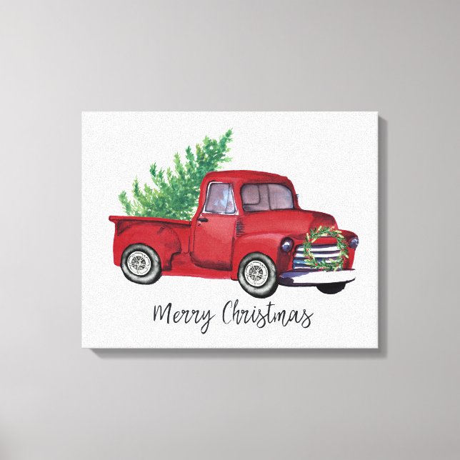 Toile Farmhouse Christmas watercolor red truck (Recto)