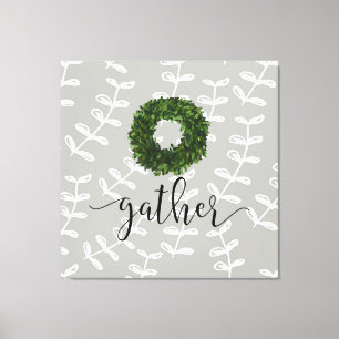 Toile Farmhouse moderne "Rassembler" Script Boxwood Wrea