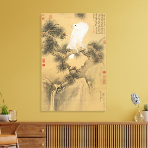 Toile Faucon Blanc Vintage sur Art Chinois d'Arbre de Pi
