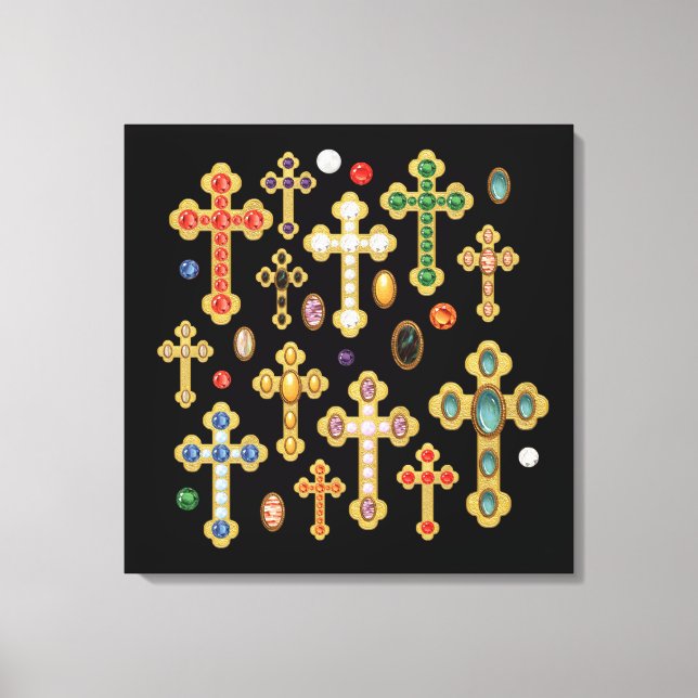 Toile Faux Birthstone Croix et Perdre Gems sur Black (Recto)