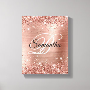 Toile Faux Glittery Rose Gold Foil Fancy Monogramme