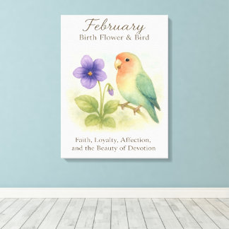 Toile February Birthday Christian Floral Love Bird 