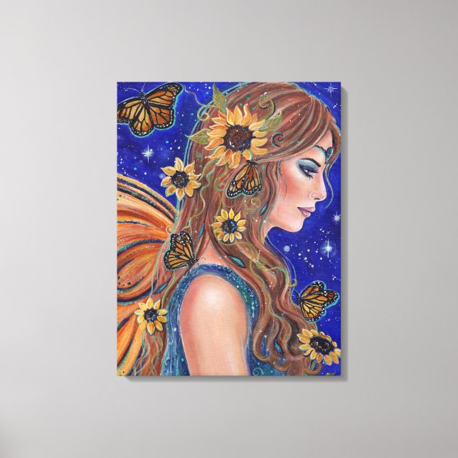 Toile Fée de tournesol aux papillons art par Renée (Recto)