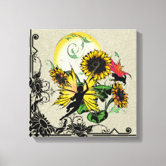 Toile Fée de tournesol et chat cosmique