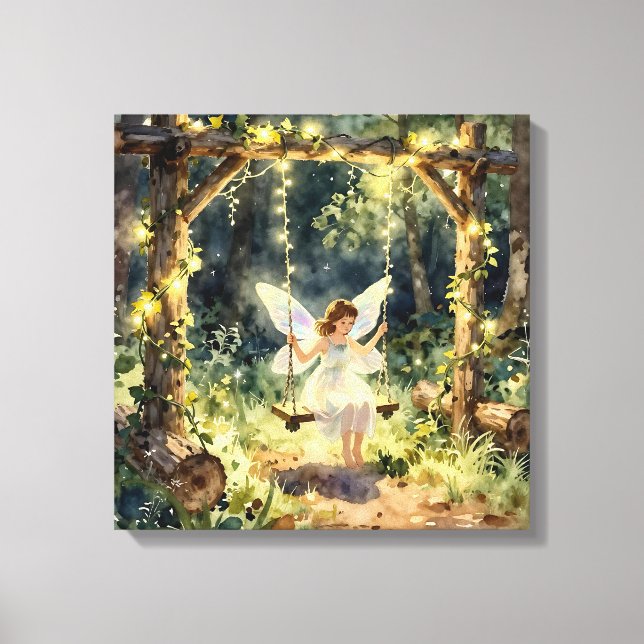 Toile Fée enchantée sur une balançoire dans une forêt ma (Recto)