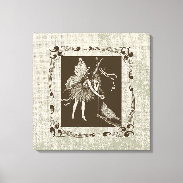 Toile Fée et oiseau vintage  (Recto)