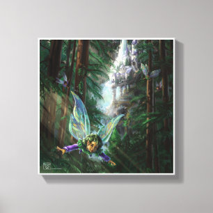 Toile Fées de la forêt et château de la cascade