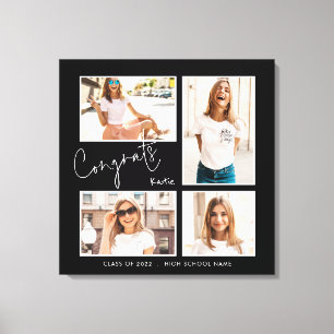 Toile Félicitations 2024 Graduate 4 Nom photo Noir