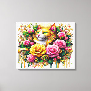 Toile Félin au milieu d'une floraison vibrante 50x40 cm