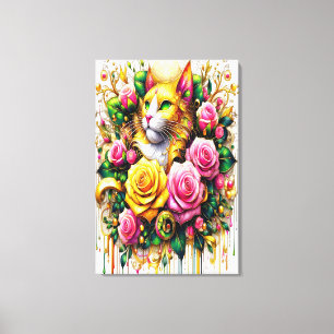 Toile Feline au milieu d'une floraison vibrante 24x36