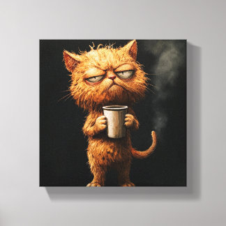 Toile Féline élégante avec café - Chat sophistiqué
