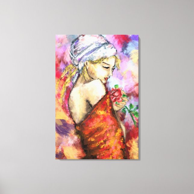 Toile Femme à la rose - Peinture originale de femme abst (Recto)