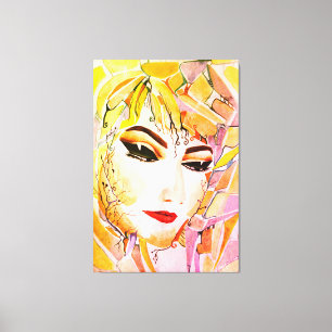 Toile Femme Abstraite émotive - Golden Tears Portrait