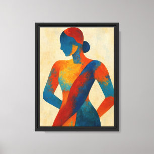 Toile Femme Abstraite en rouge et bleu