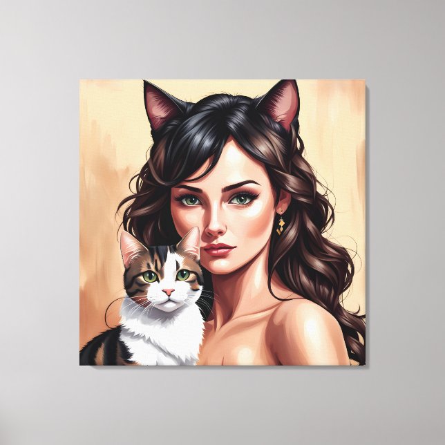 Toile Femme artistique avec chat (Recto)