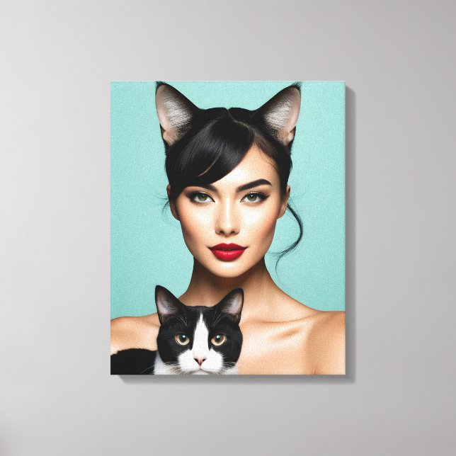 Toile Femme artistique avec chat (Recto)