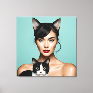 Toile Femme artistique avec chat