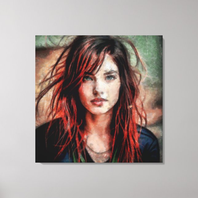 Toile Femme aux cheveux rouges dans le vent (Recto)