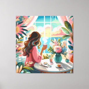 Toile femme buvant du café