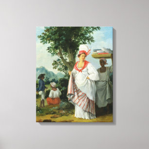 Toile Femme créole antillaise avec son serveuse noire, c