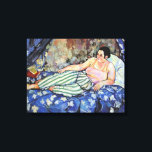 Toile Femme dans la chambre Bleue (par Suzanne Valadon)<br><div class="desc">Ce dessin présente un tableau de l'artiste française Suzanne Valadon (1865-1938). Il montre une femme courbée et confiante, allongée sur un canapé, elle fume et a l'air assurée. Il y a des livres à côté d'elle, un symbole de ses intérêts intellectuels. Le modèle peut être vu comme une icône féministe....</div>