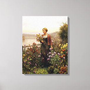 Toile Femme dans un jardin par Daniel Ridgway Knight