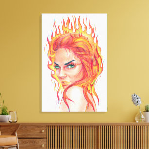 Toile Femme de feu Portrait de dessin d'art surréaliste