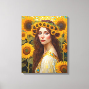 Toile Femme de tournesol avec une couronne de cheveux