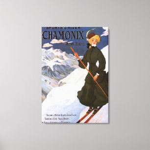 Toile Femme en affiche verte de ski