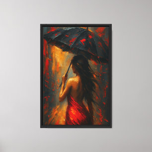 Toile Femme en robe rouge sous parapluie Abstraite