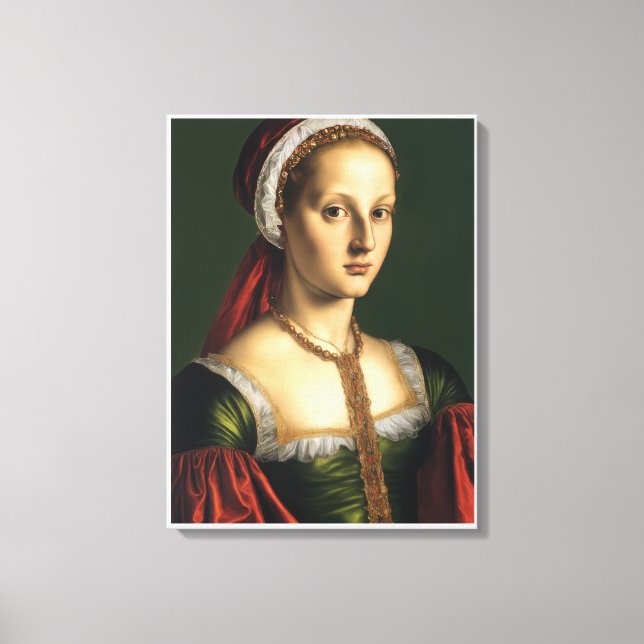 Toile Femme en robe verte et Casquette rouge (Recto)