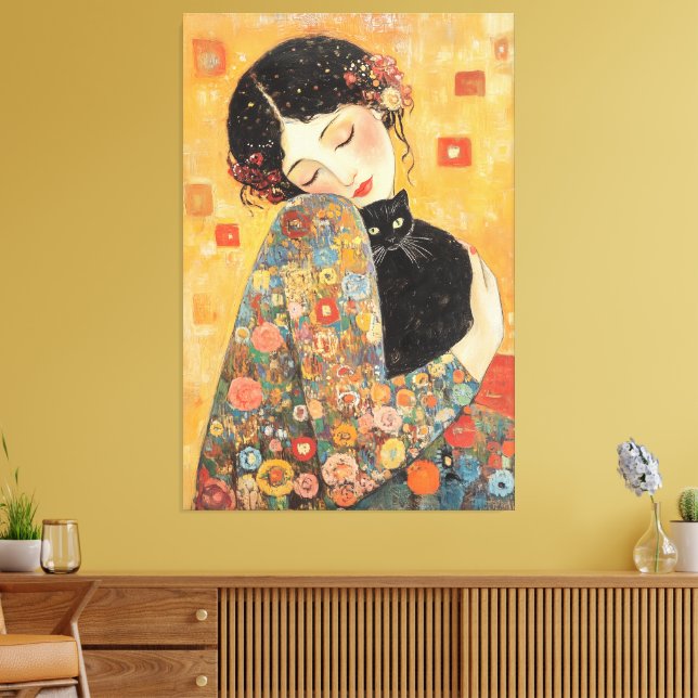 Toile Femme et chat inspirés par Klimt (Insitu(Salon))