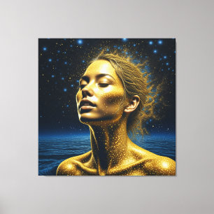 Toile Femme éthérée méditant sous les étoiles