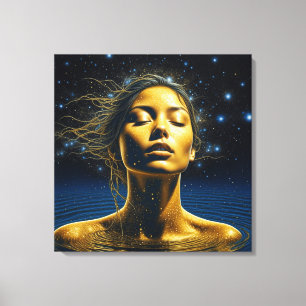 Toile Femme éthérée méditant sous les étoiles
