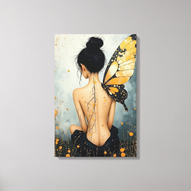 Toile Femme fantaisiste abstraite et papillon (Recto)