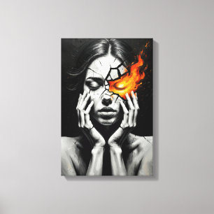 Toile Femme fissurée avec l'oeil de feu de l'intérieur