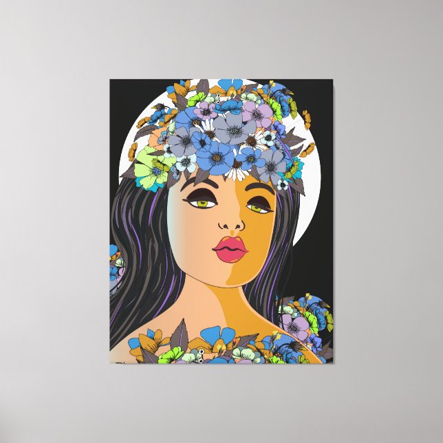 Toile Femme florale Couronne de fleurs (Recto)