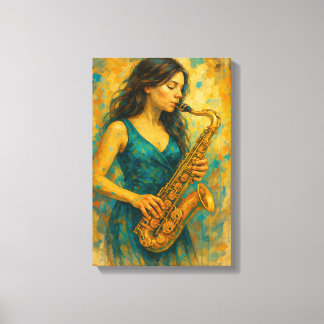 Toile Femme jouant du saxophone dans un style Abstrait c