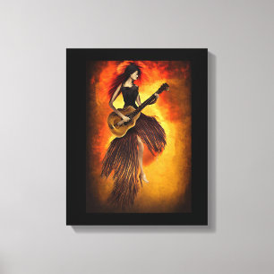 Toile Femme Jouer de la guitare rouge ciel Abstrait art