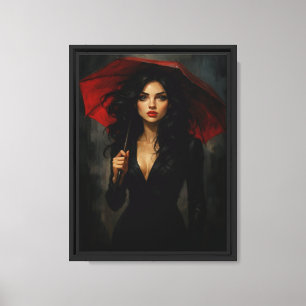 Toile Femme mystérieuse avec parapluie rouge Art