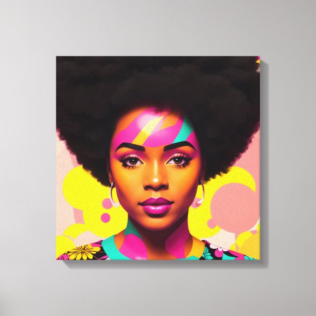 Toile Femme noire colorée Afro Pop Art (Recto)