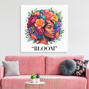 Toile Femme noire inspirante Bloom Fleur Afro
