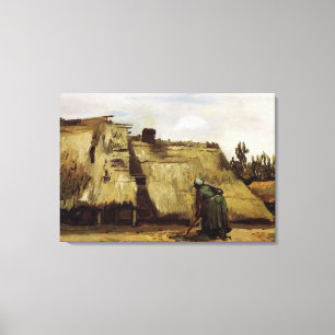 Toile Femme paysanne creusant devant son chalet